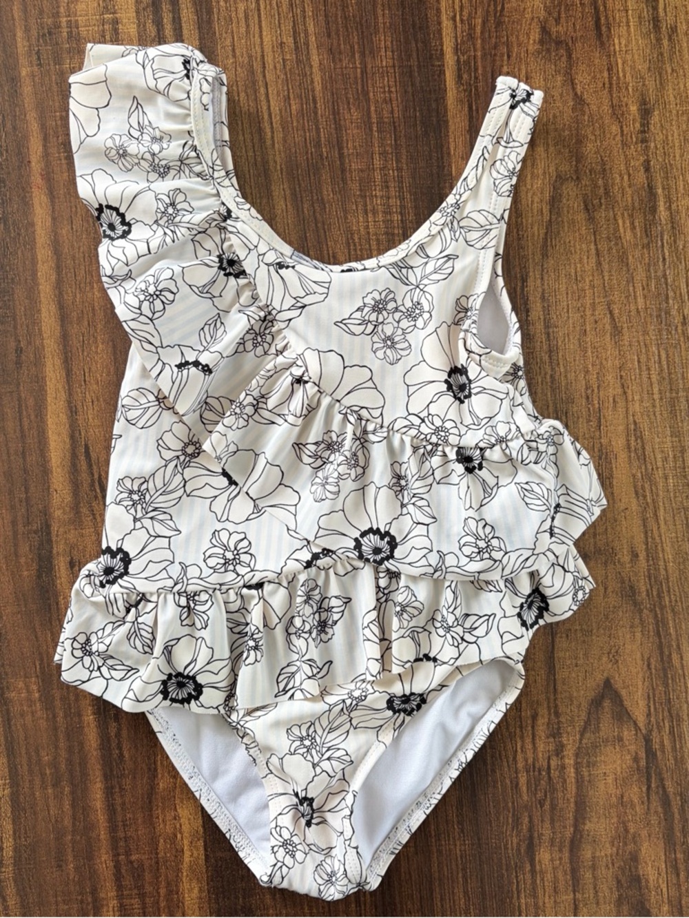 Janie and Jack Ivory and Black Floral Ruffle One-Piece Swimsuit
